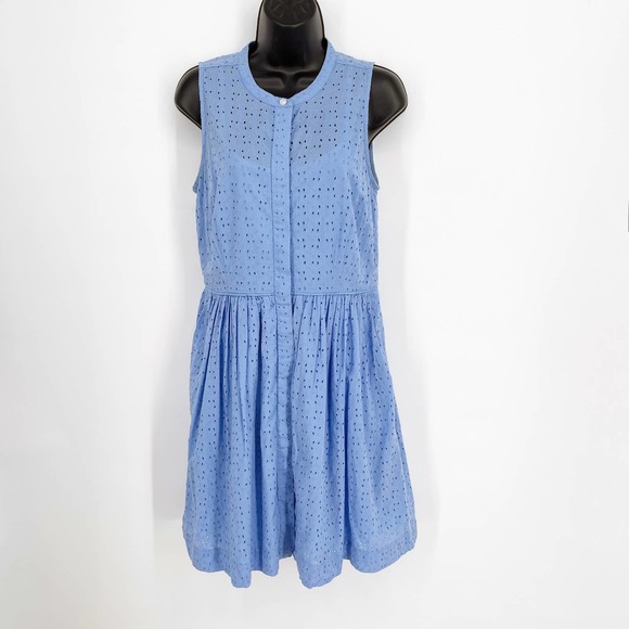 J. Crew Dresses & Skirts - J. Crew Dress Womens Sz 4 Blue Sleeveless Eyelet Button Front Lined Cotton